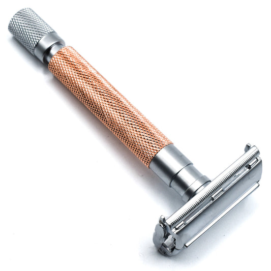 Parker 74R-RG Rose Gold & Satin Chrome Heavyweight Butterfly Open Safety Razor
