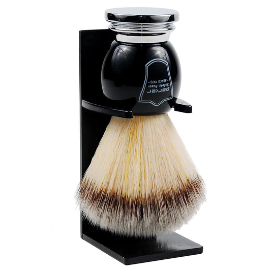 Parker BCSY Black & Chrome Handle Synthetic Shaving Brush and Stand